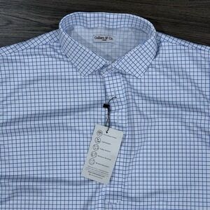 Collars & Co Polo Shirt White Blue Check Polyester Business Casual Large